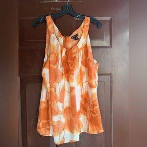 New York & Company Sheer Orange and White Sleeveless Blouse Size XL